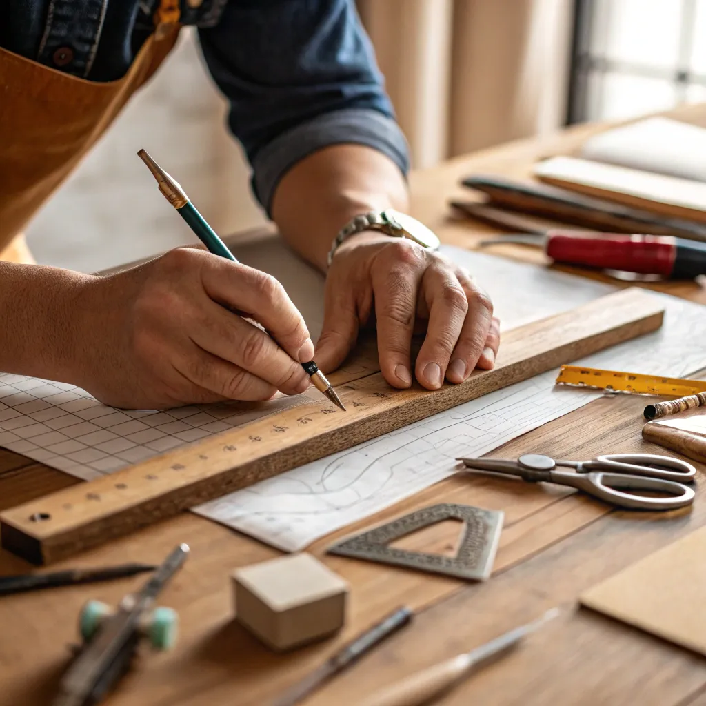 Hands crafting at a table